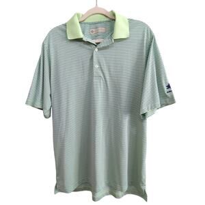 Donald Ross Polo Mens Medium Green Blue Stripe Burning‎ Tree